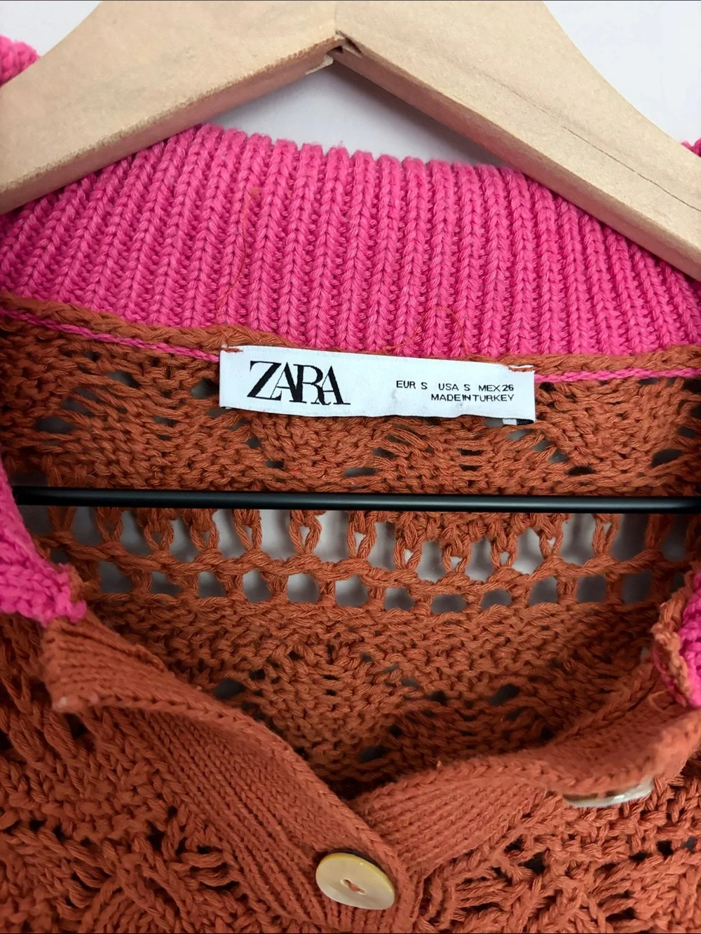 Zara Pointelle Knit Collared Cropped Sweater